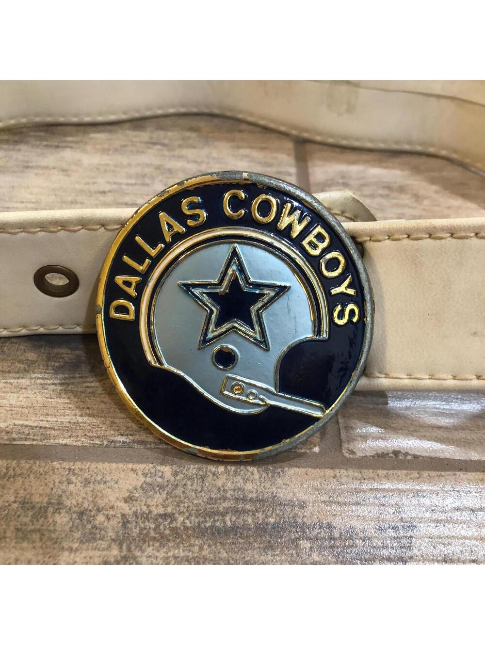 Vintage 1971 NFL Dallas Cowboys Helmet‎ Logo Belt Buckle + Original Belt 22-24